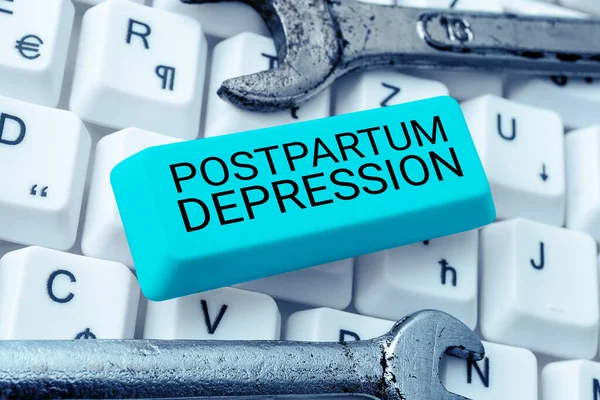 Text showing inspiration Postpartum Depression, Business approach a mood disorder involving intense depression after giving birth