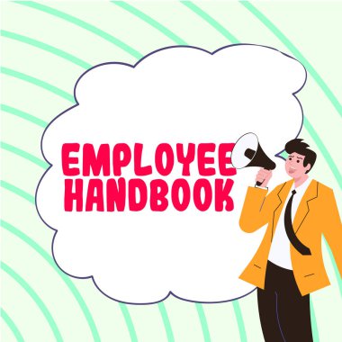 Text caption presenting Employee Handbook, Concept meaning Document that contains an operating procedures of company