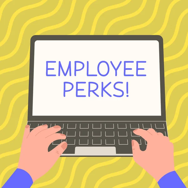 Sign Displaying Employee Perks Business Showcase Worker Benefits Bonuses Compensation — Foto de Stock