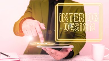 El yazısı metni İç Tasarım, İş Konsepti Bir binanın iç dekorasyonunu tasarlama sanatı