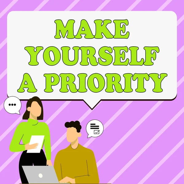 Handschriftliche Zeichen Make Yourself Priority Konzept Bedeutung Denken Sie Ihrem — Stockfoto