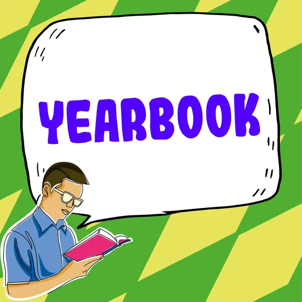 Text Sign Showing Yearbook Word Publication Compiled Graduating Class Record — Stock Fotó