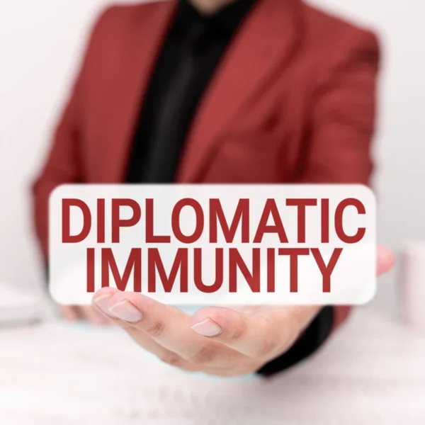Hand writing sign Diplomatic Immunity, Business overview law that gives foreign diplomats special rights in the country they are working