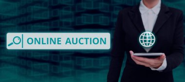 Conceptual caption Online Auction, Business concept process of buying and selling goods or services online