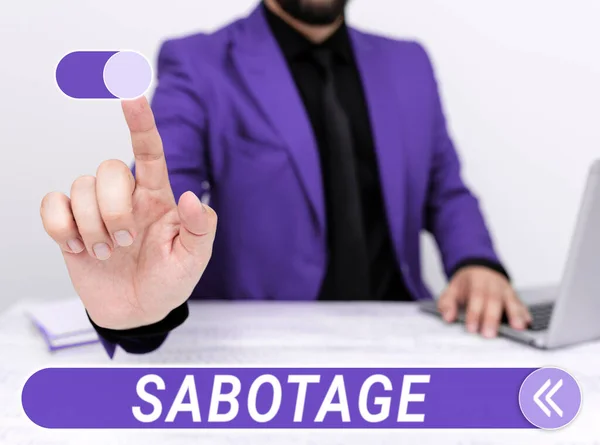 Text Sign Showing Sabotage Business Concept Destruction Employers Tools Materials —  Fotos de Stock