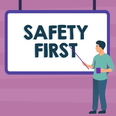 Kavramsal altyazı güvenliği önce iş konsepti gereksiz risklerden kaçının güvenli bir şekilde yaşayın dikkat edin