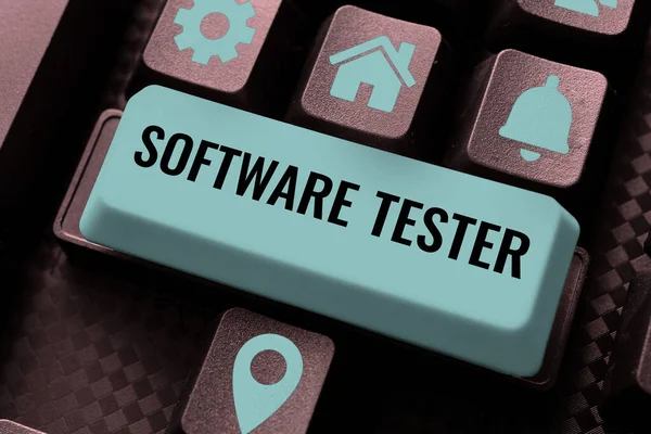 Texto Presentando Software Tester Concepto Internet Implementado Para Proteger Software —  Fotos de Stock