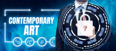 Modern sanatın kavramsal görüntüsü. Gelişmekte olan dünyadan etkilenen canlı sanatçılar tarafından yapılan bir iş gösterisi.