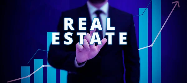 Conceptual Caption Real Estate Business Showcase Nemovitost Skládající Pozemků Budov — Stock fotografie