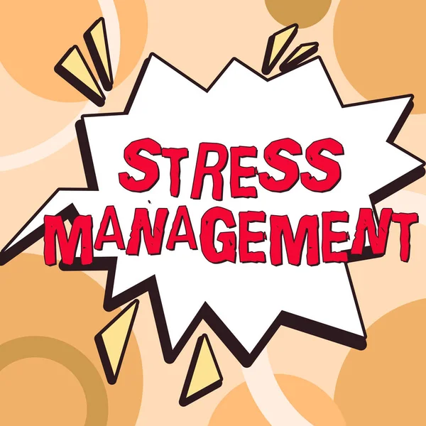 Text caption presenting Stress Management, Business approach learning ways of behaving and thinking that reduce stress