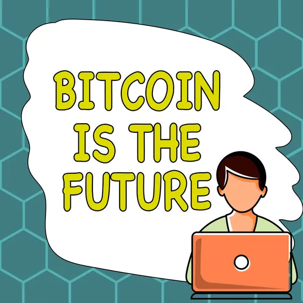Text Zeigt Inspiration Bitcoin Future Geschäftsübersicht Digitaler Marktplatz Auf Dem — Stockfoto