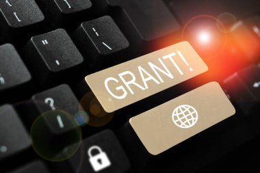 Text sign showing Grant, Business showcase Money given by an organization or government for a purpose Scholarship