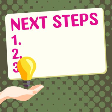 Conceptual display Next Steps 1,2,3, Business concept something you do or plan after youve finished something else