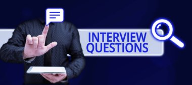 Text sign showing Interview Questions, Conceptual photo Typical topic being ask or inquire during an interview