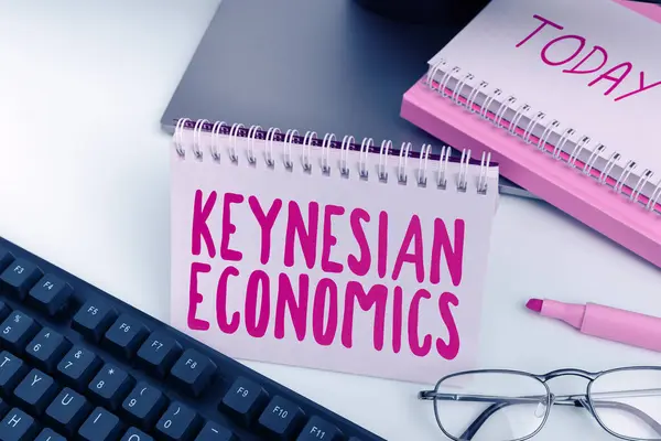 キーネシア経済学を示すテキスト記号 雇用を増加させるために政府によるビジネスアプローチの金融と財政プログラム — ストック写真
