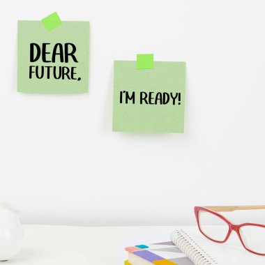 Sevgili Gelecek, IM Hazır, İş konseptini gösteren imzalar İlerlemek ya da gelecekle yüzleşmek için güvenli