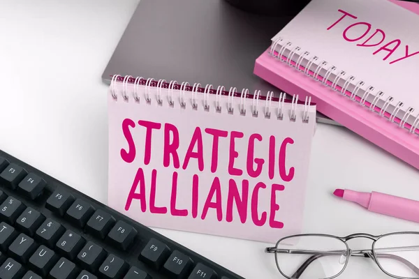 Hand Writing Sign Strategic Alliance Business Showcase Bond States Parties — ストック写真