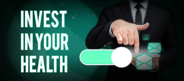 Tekstbord Met Investering Gezondheid Business Showcase Live Healthy Lifestyle Quality — Stockfoto