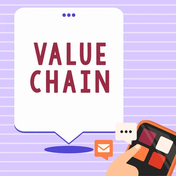 Conceptual display Value Chain, Word for Business manufacturing process Industry development analysis