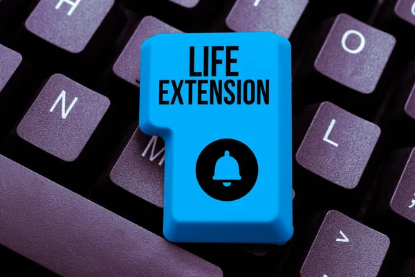 Writing displaying text Life Extension, Word Written on able to continue working for longer than others of the same kind