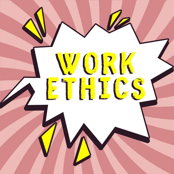 Sinal Mostrando Ética Trabalho Word Set Values Centered Importance Doing — Fotografia de Stock