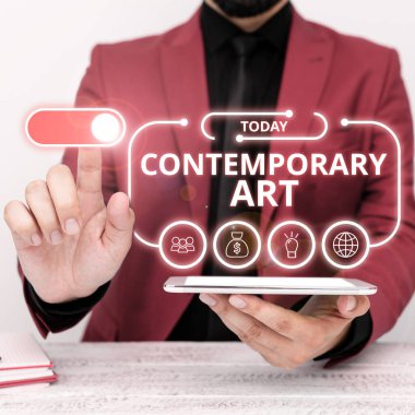 Conceptual caption Contemporary Art, Internet Concept made today by living artists influenced by advancing world