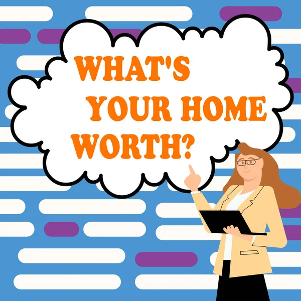 Εννοιολογική Λεζάντα Whats Your Home Worth Internet Concept Value House — Φωτογραφία Αρχείου