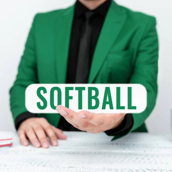 Концептуальный Подпись Софтбол Бизнес Концепция Спорта Аналогичного Бейсболу Играл Мячом — стоковое фото