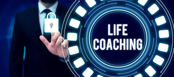 Szöveg Felirat Bemutatása Life Coaching Business Showcase Javítani Életek Kihívások — Stock Fotó