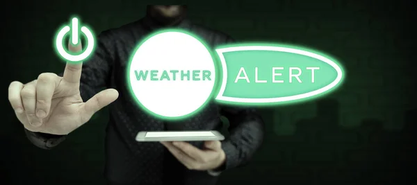 Написание Отображения Текста Weather Alert Word Urgent Warning State Atmosphere — стоковое фото