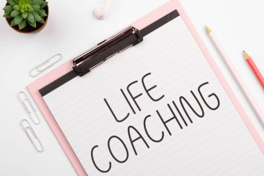 Conceptual caption Life Coaching, Business overview Improve Lives by Challenges Encourages us in our Careers