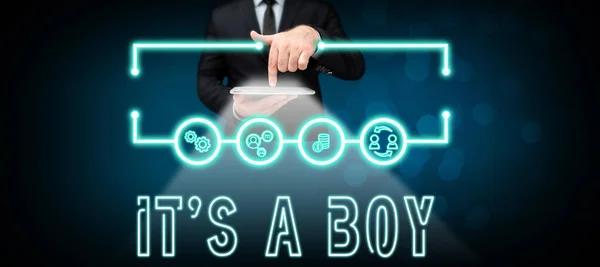Text Sign Showing Boy Business Approach Expecting Male Baby Cute —  Fotos de Stock