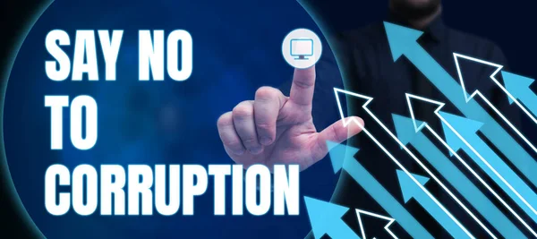 stock image Conceptual caption Say No To Corruption, Word for Introducing decentralized money exchange