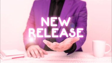 Handwriting text New Release, Business concept announcing something newsworthy recent product in the market