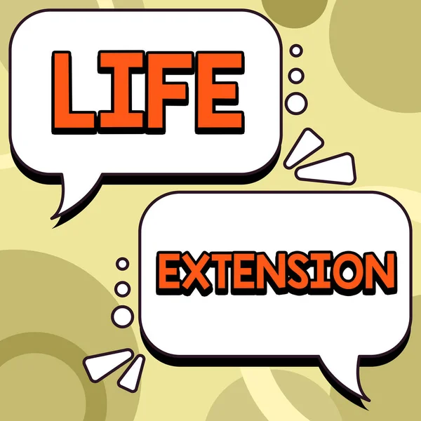 Handwriting text Life Extension, Concept meaning able to continue working for longer than others of the same kind