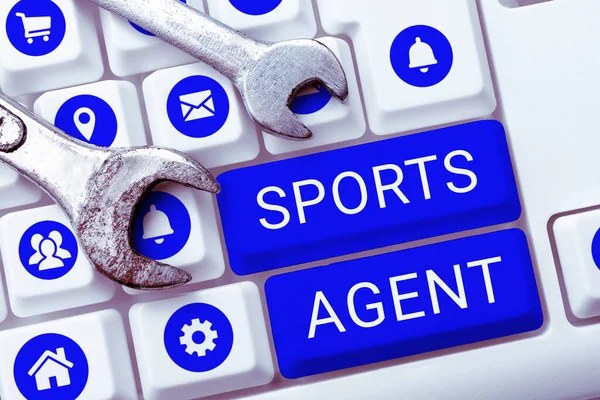 Text caption presenting Sports Agent, Conceptual photo person manages recruitment to hire best sport players for a team