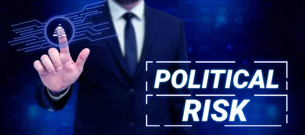 Hand Writing Sign Political Risk Business Showcase Communications Person Who — Stock Photo, Image