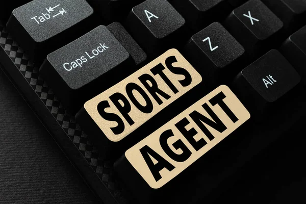 Hand writing sign Sports Agent, Internet Concept person manages recruitment to hire best sport players for a team