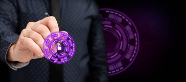 Businessman Holding Pen Writing and Presenting Futuristic Technology.