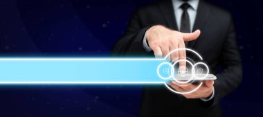 Gentleman In Business Attire Carrying Tab Pointing Futuristic Technology.