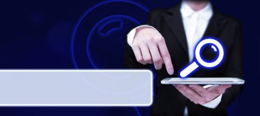 Business Woman Holding Tablet Pointing New Futuristic Technology.