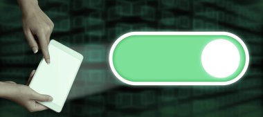 Man sitting at the table with laptop. Big white speech bubble for text overhead. Empty Dialog box on bright colored background. drawing illustration.