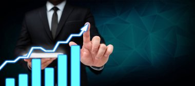 Human holding mobile phone and pressing on virtual button with finger.