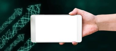 Man sitting at the table with laptop. Big white speech bubble for text overhead. Empty Dialog box on bright colored background. drawing illustration.