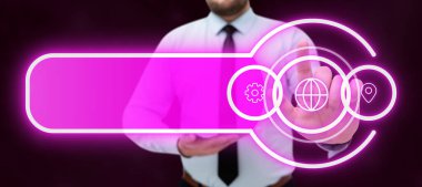 Man Holding Tablet In Hand And Touching Security System With Finger.