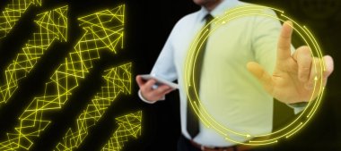 Man sitting at the table with laptop. Big white speech bubble for text overhead. Empty Dialog box on bright colored background. drawing illustration.