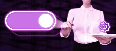 Man sitting at the table with laptop. Big white speech bubble for text overhead. Empty Dialog box on bright colored background. drawing illustration.