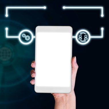 Man sitting at the table with laptop. Big white speech bubble for text overhead. Empty Dialog box on bright colored background. drawing illustration.