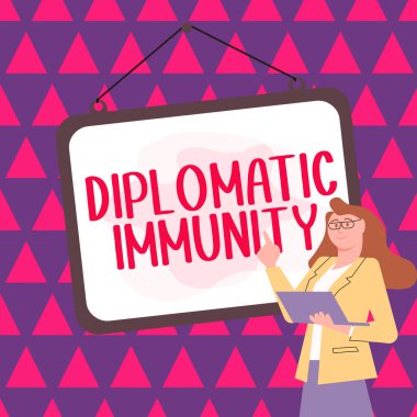 Hand writing sign Diplomatic Immunity, Business concept law that gives foreign diplomats special rights in the country they are working