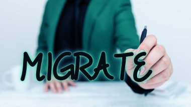 Conceptual caption Migrate, Conceptual photo to move or travel from one country place or locality to another